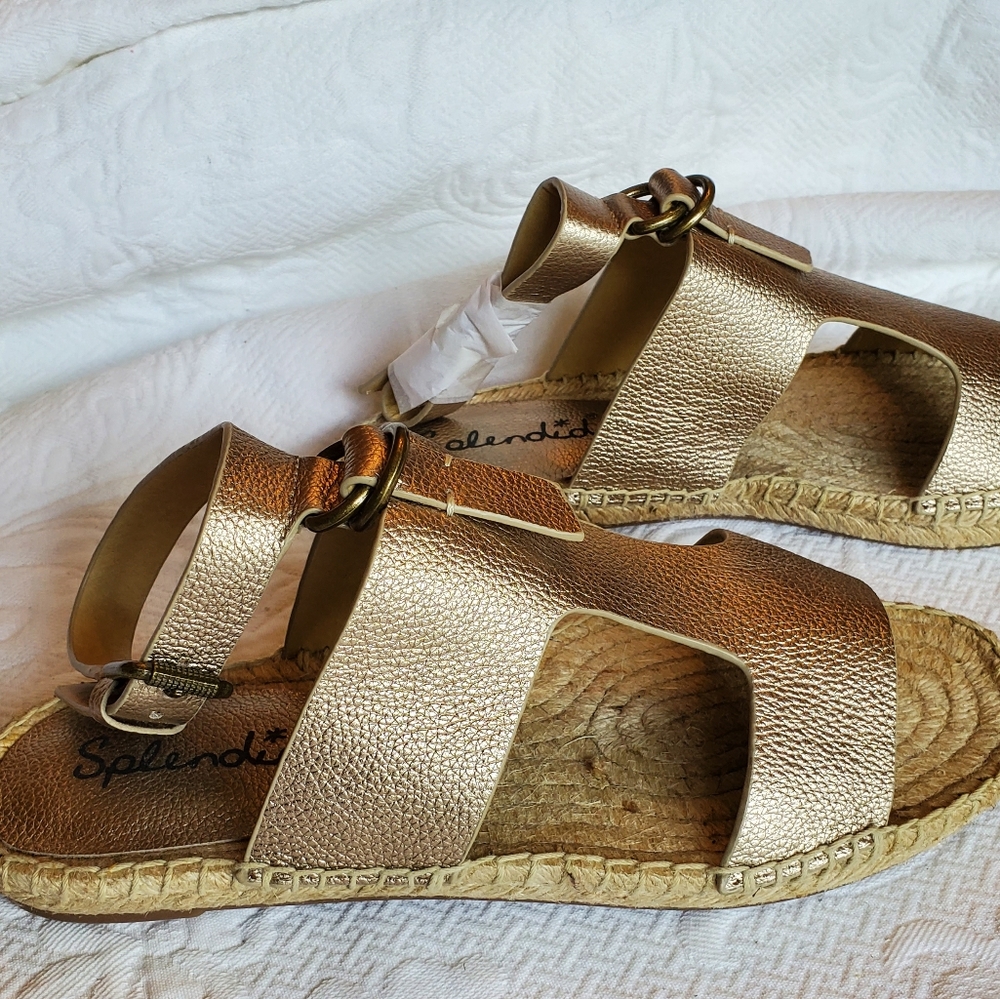 Splendid Gold Leather Espadrille Sandal 9 NWT